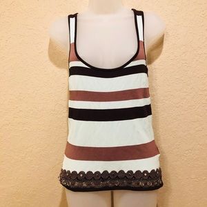 Pierri NY Turquoise/brown stripe boho crochet tank